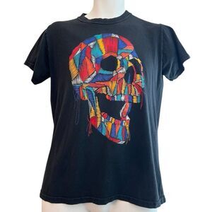 Mens Medium Black With Colorful Skull Mexican Graphic T Shirt Rayton Playeras